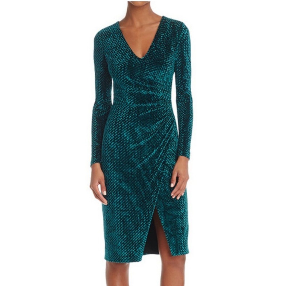 Black Halo Green‎ Miramar Velvet Faux Wrap Dress Size 2